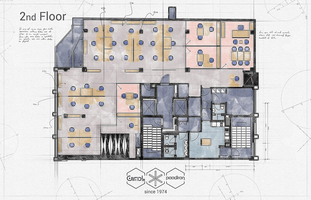 پلان طبقه دوم ساختمان بانک کارآفرین